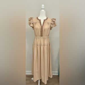 Umgee Beige Midi Dress with Ruffle Sleeves